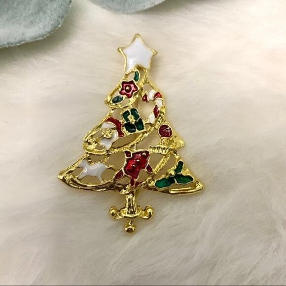 Christmas Tree Brooch / Pin Holiday Stocking Stuffer Gift Idea - Picture 2 of 3